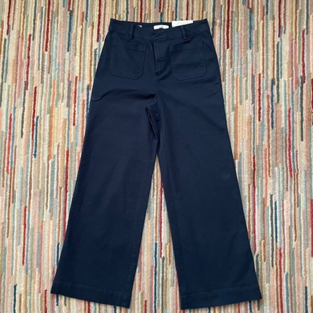 LOFT PALMER PANTS WOMENS SZ 8 NAVY BLUE WIDE LEG PATCH POCKETS, NEW WITH TAGS